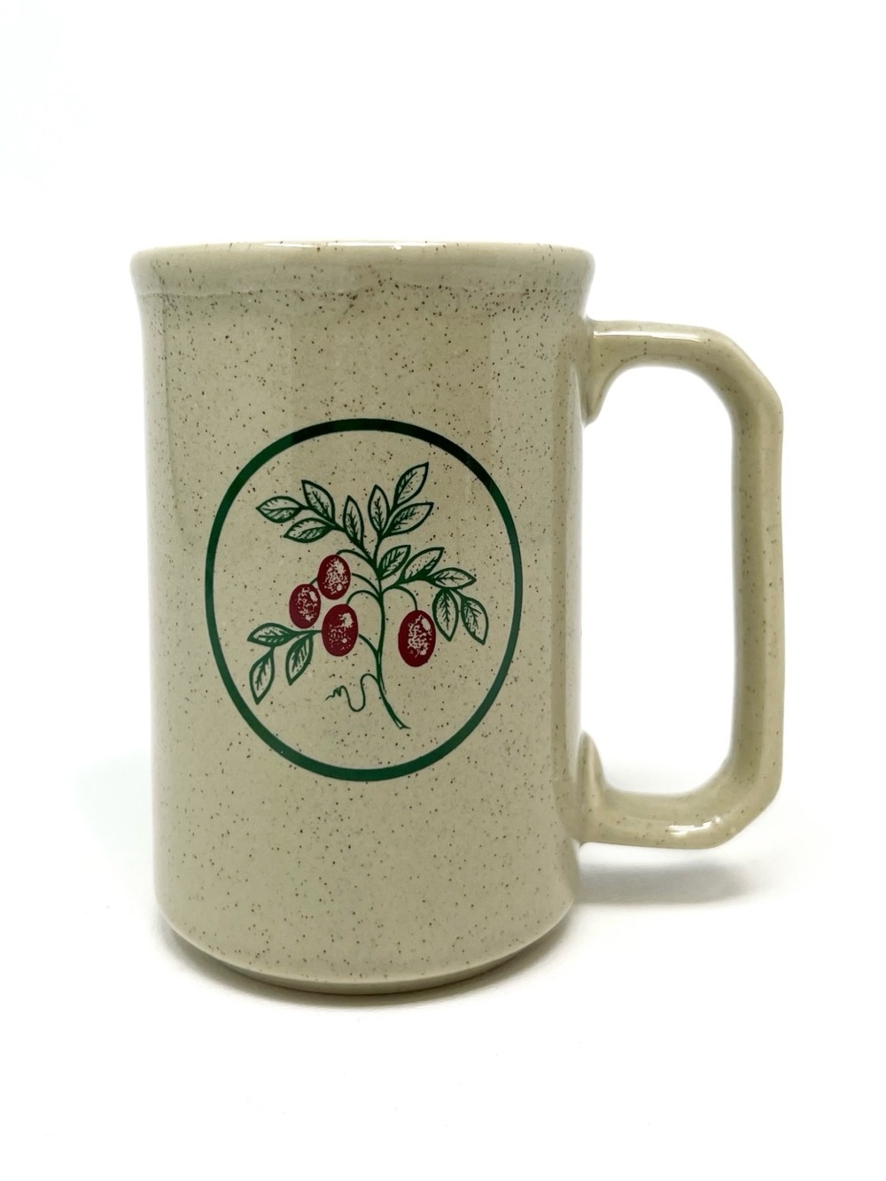 Vintage TAMS Coffee Mug 12 oz. Stoneware Coffee Bean Plant Speckled Oatmeal EUC